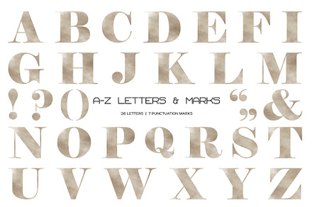 Watercolor brown letters clipart ABC