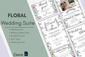Floral Wedding Suite Canva Set, an Invitation Template by WynterLife Studio