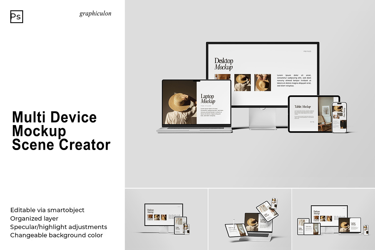 Multi Device Mockup Scene Creator, a Mac Mockup by Graphiculon (Photo 1 of 11)