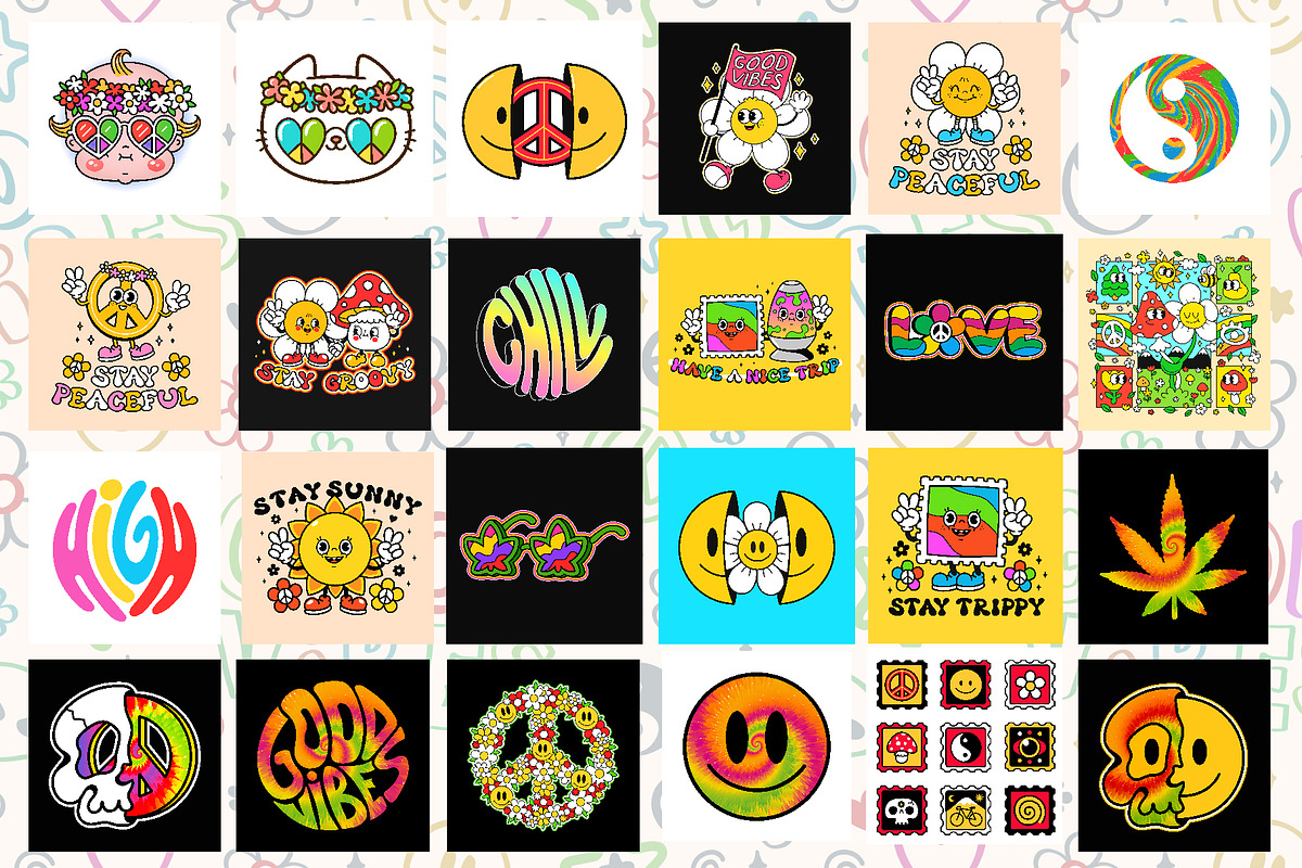 110 Hippie Prints & Seamless Pattern, a Decorative Illustration by Slavko Kahovsky (Photo 2 of 6)