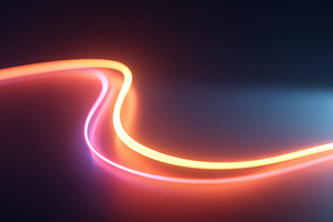 Vibrant neon light wave on dark background, an Abstract Photo by AlyaAnd