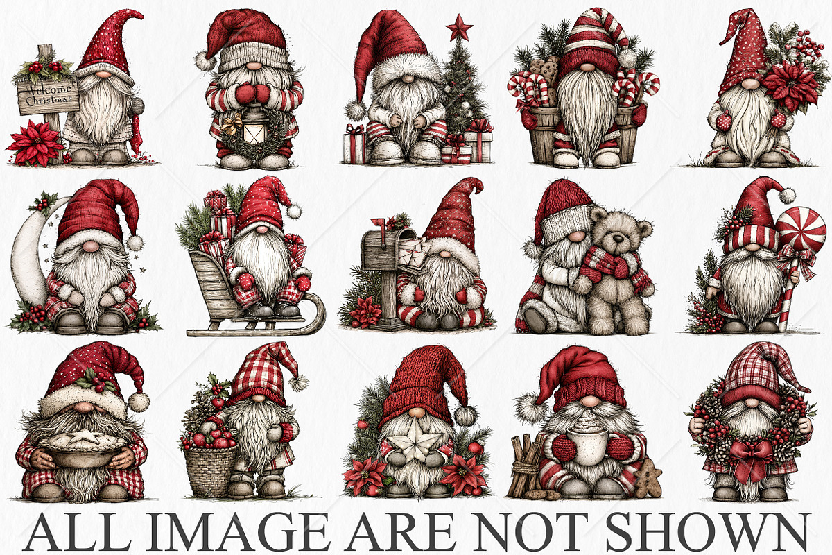 Whimsical Christmas Gnome Clipart, a Seasonal Illustration by Canvas Craft (Photo 4 of 10)