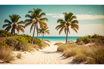 A tropical beach path lined with