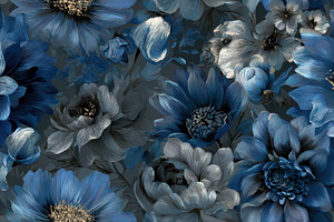 Dark Blue Floral Seamless Pattern, a Decorative Illustration by Virgo Studio
