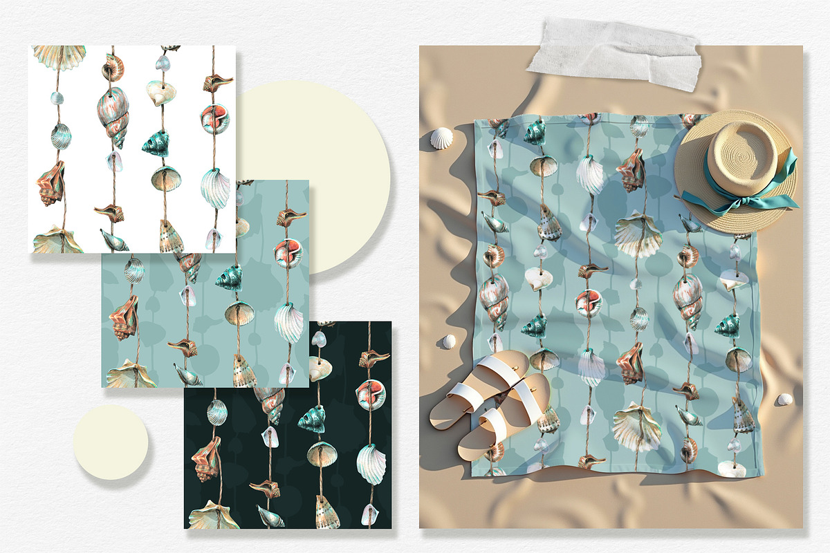 Garland of Shells Watercolor Clipart, an Illustration by NATASHA CHU (Photo 7 of 12)