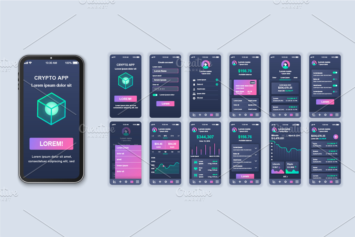 Mobile App UI Kit Screens, a Templates & Theme by alexdndz
