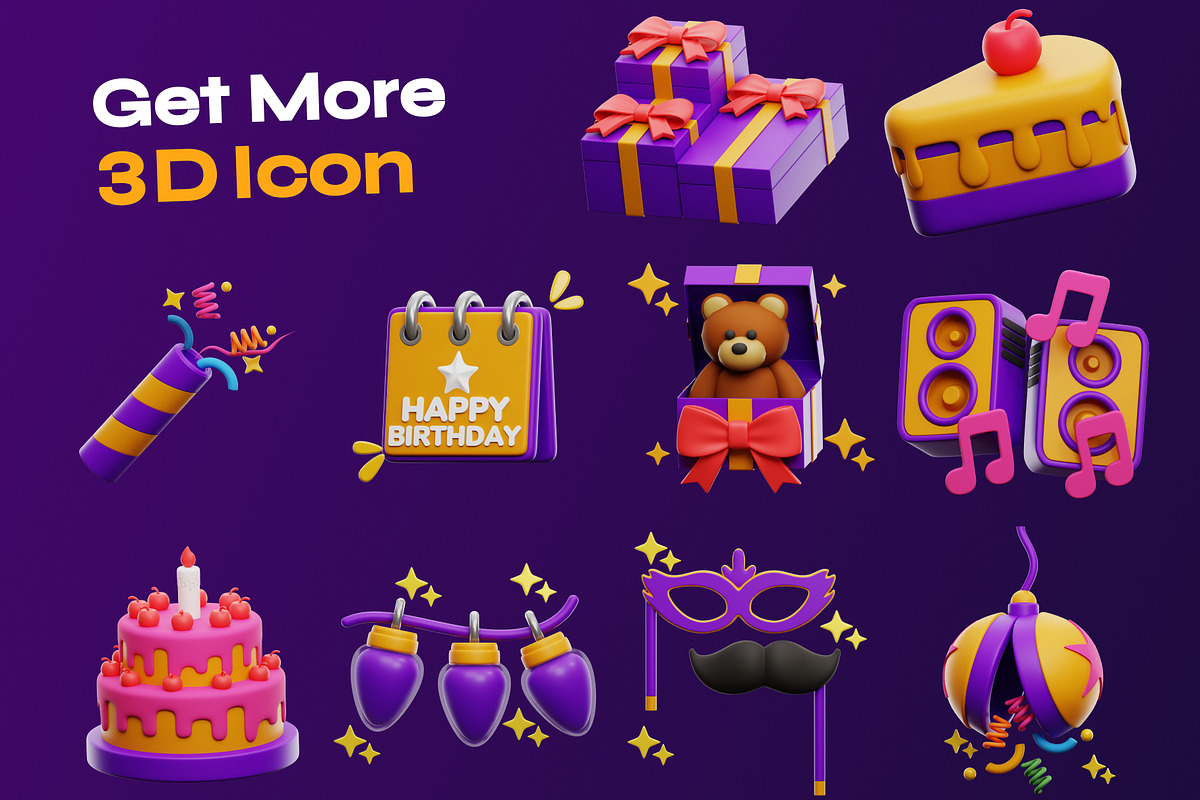 Birthday 3D Icon pack, a Food & Drink 3D Model by orenjidesign (Photo 7 of 8)