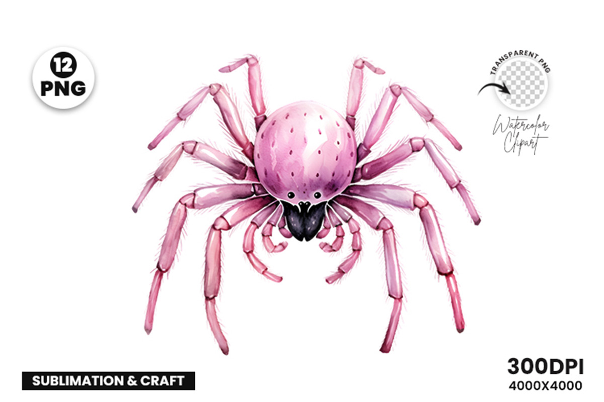 Halloween Watercolor Pink Spider PNG, a Seasonal Illustration by Creative Arslan (Photo 7 of 9)