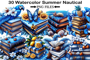 Watercolor Summer Books Stack, an Illustration by Black Bird Studio