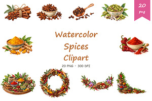Watercolor Spices Clipart, a Food Illustration by BerryPieArt