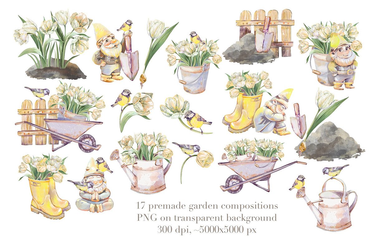 Tulips Spring Garden, watercolor set, an Illustration by Shabbypie (Photo 5 of 12)