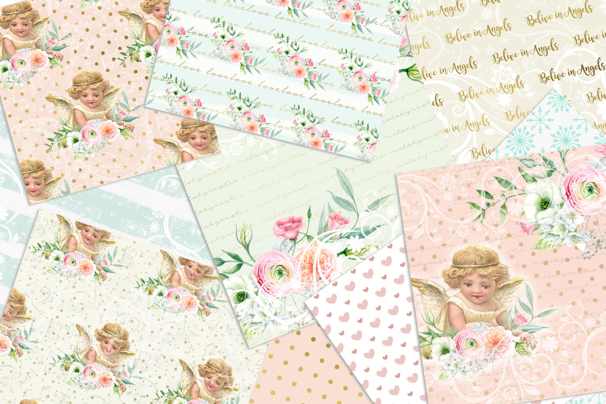 ANGEL DIGITAL PAPER PACK, a Pattern Graphic by rusticmelody (Photo 2 of 2)