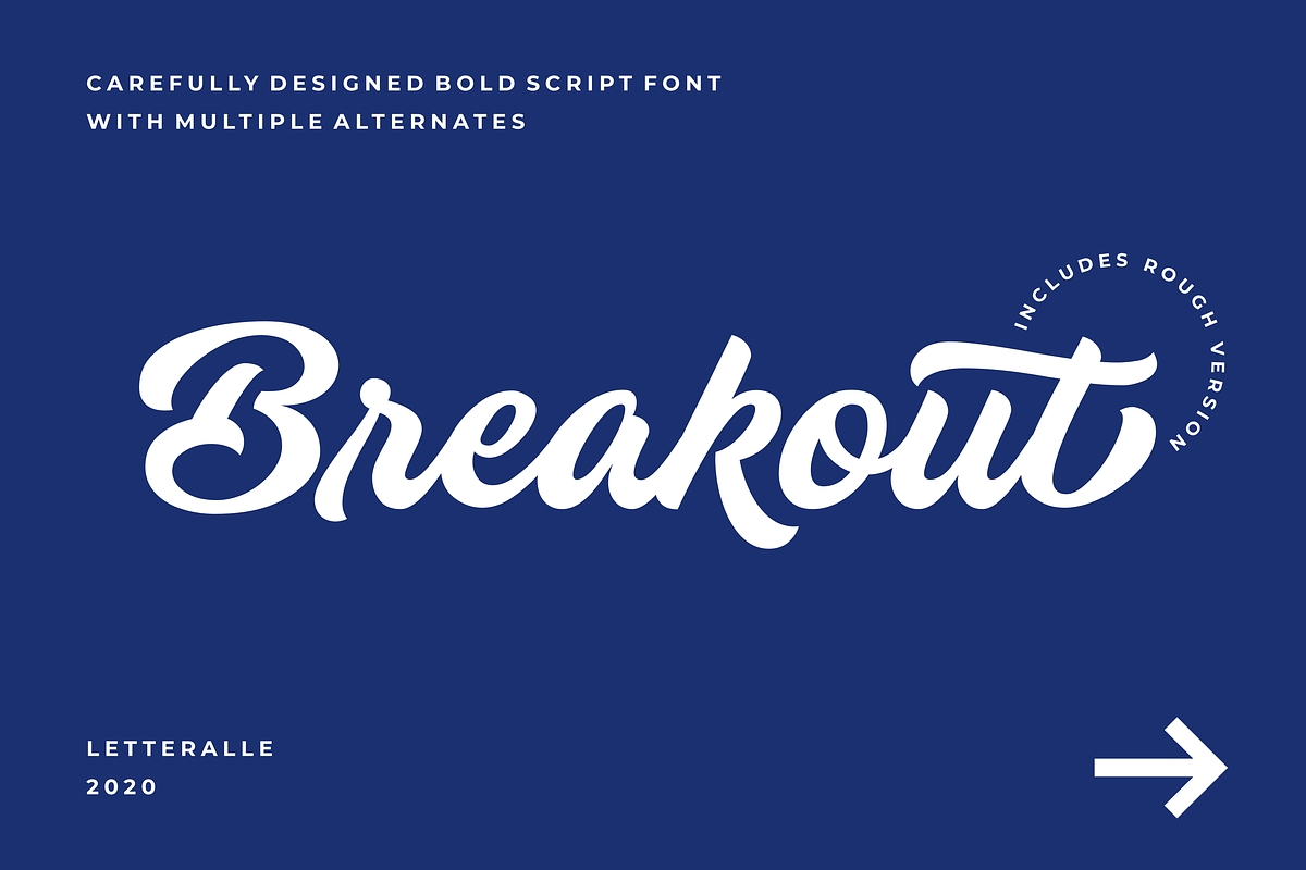 Breakout Bold Script Font, a Script Font by Letteralle Studios (Photo 1 of 10)