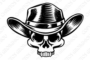 Skull Cowboy Hat Grim Reaper Cartoon