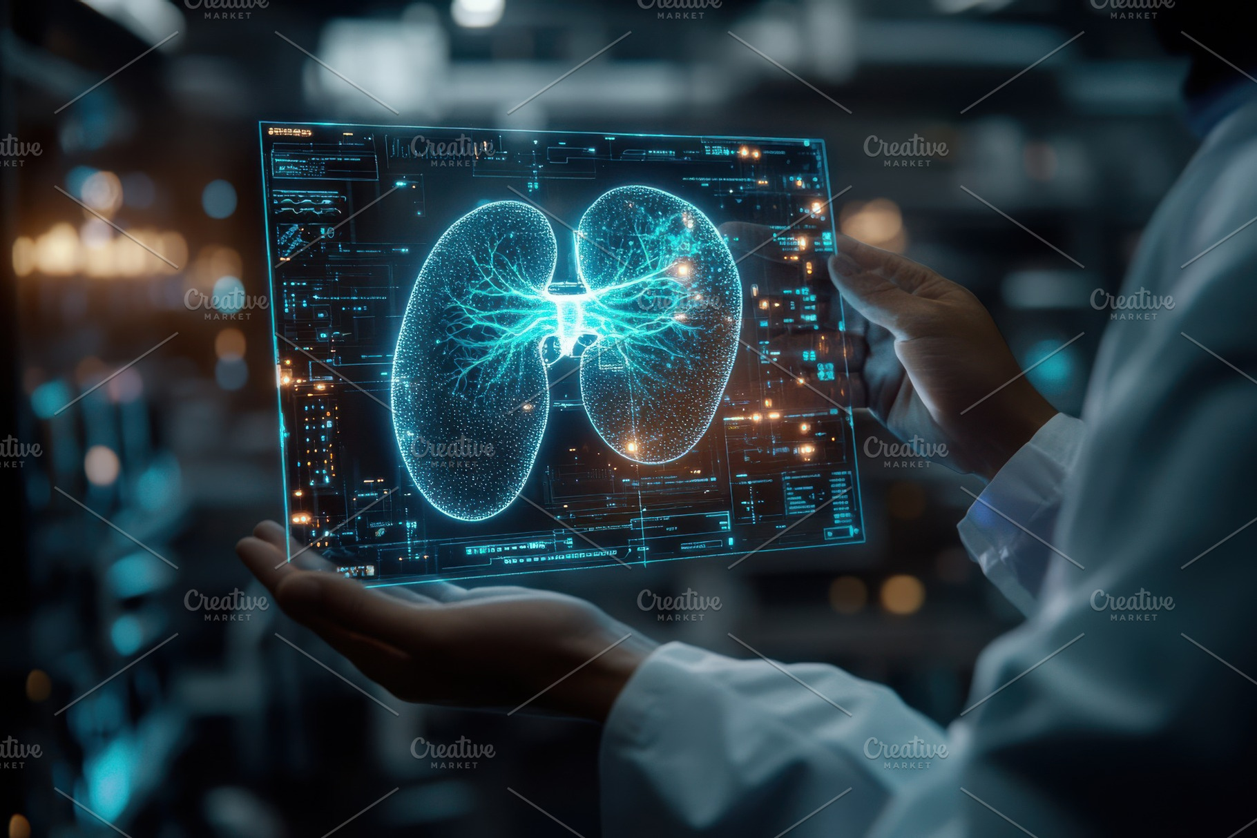 Doctor holding futuristic transparen, a Health & Medical Photo by Pixeness Studio