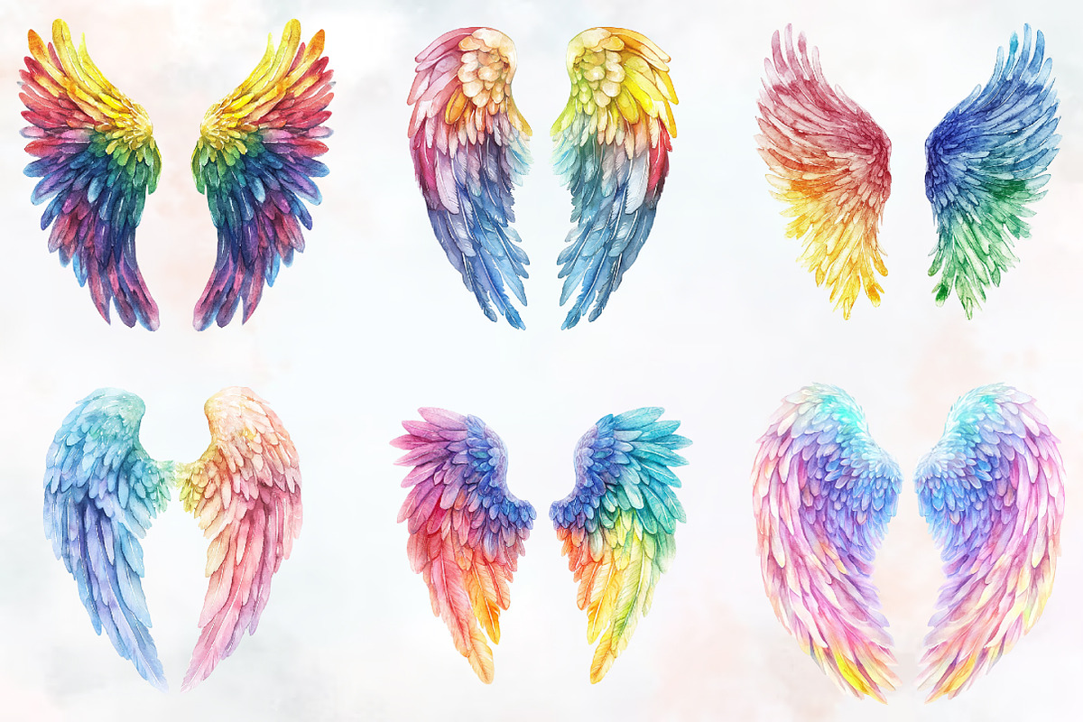 Rainbow Watercolor Angel Wings Png, an Illustration by RobertsArt (Photo 5 of 7)