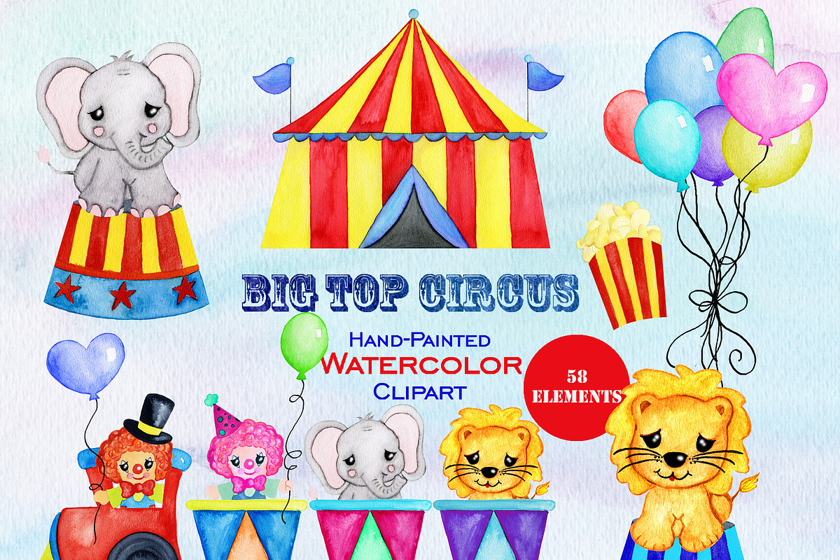Cute Watercolor Circus Graphic Set, an Animal Illustration by ...