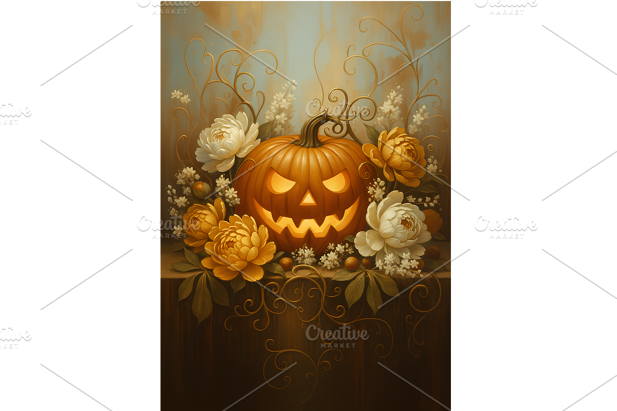 Elegant Gold Floral Halloween Print, a Background Graphic by Floraphoria (Photo 1 of 7)