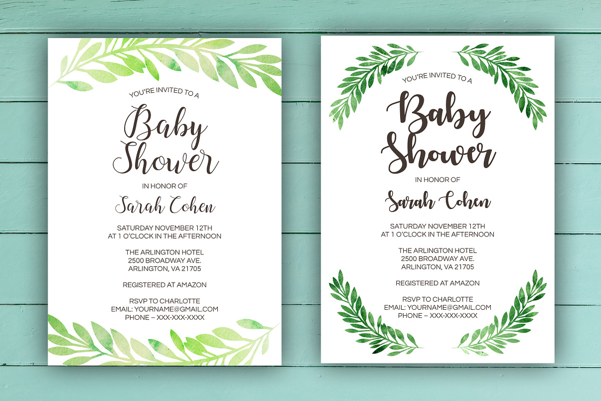 Green Leaf Baby Shower Invite Set, a Stationery Template by BF Studios (Photo 1 of 3)