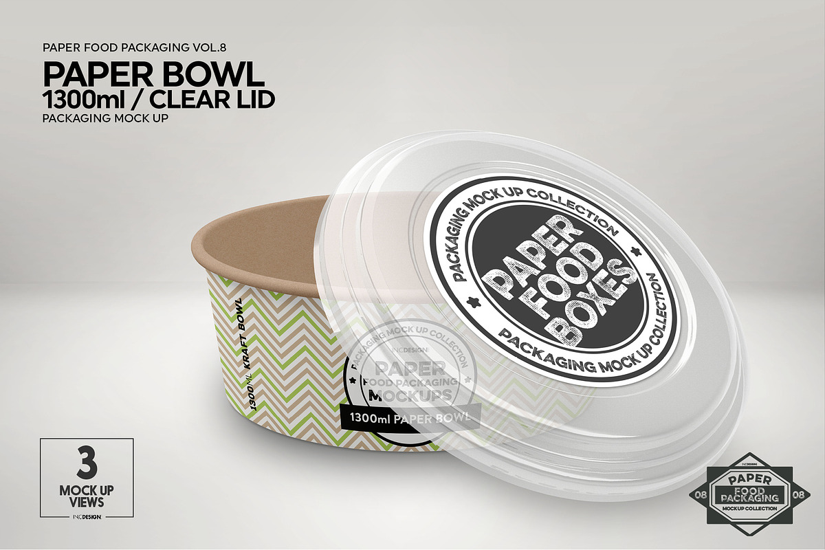 1300ml Paper Bowl Clear Lid Mockup, a Product Mockup by INCDesign (Photo 6 of 8)