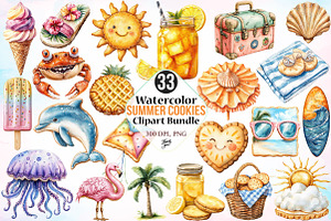 Watercolor Summer Cookies Clipart, a Seasonal Illustration by Canvas Craft