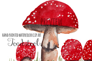 Toadstools Watercolor Clip Art