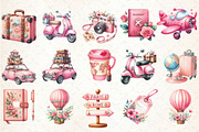 Watercolor Pink Travel clipart, an Illustration by Rose Art (Thumbnail 2 of 3)