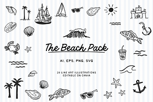 Hand-Drawn Beach Illustration Pack, a Seasonal Illustration by CLew Design Co