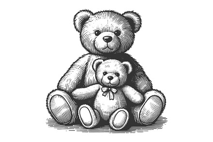 Teddy Bears Family engraving vector, an Object Illustration by AlexArt