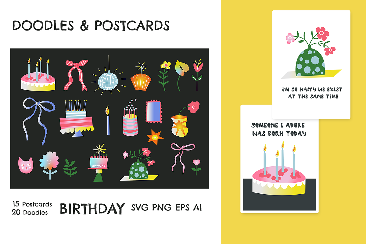 Doodles & Postcards - Love, Birthday, a Background Graphic by melistudio (Photo 2 of 4)