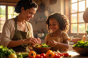 Mother and Child Making Healthy Salad Together, a Food & Drink Photo by Davizro's Market