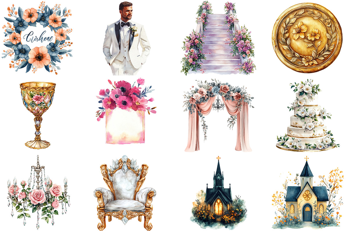 Luxury Wedding Clipart Bundle, an Illustration by Pixels.Craft (Photo 6 of 7)