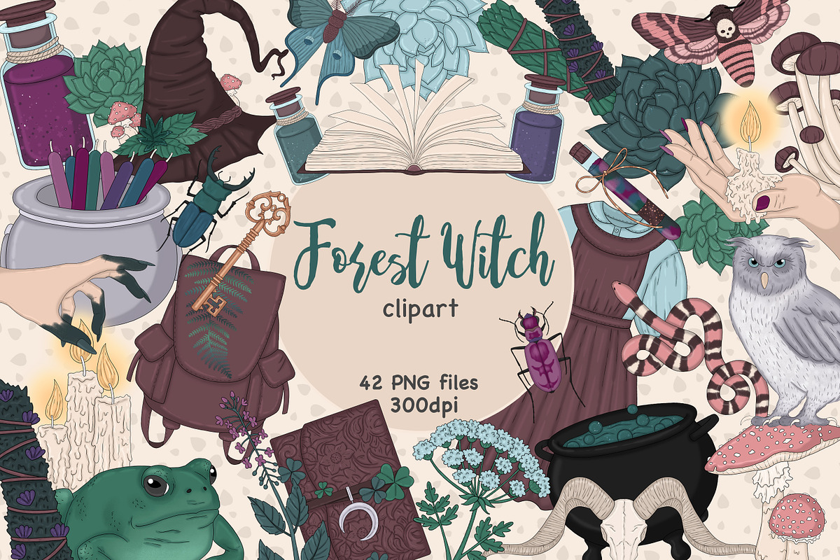 Forest Witch Clipart | Gothic, a Seasonal Illustration by GlamArtZhanna (Photo 1 of 3)
