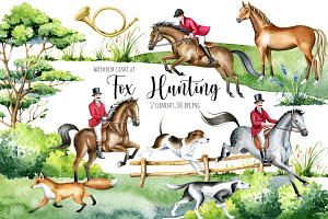 Fox Hunting watercolor clipart