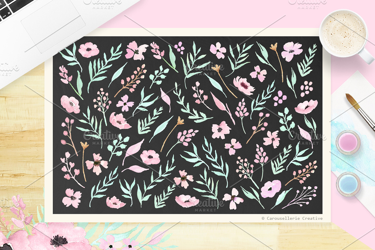 Pinkish Blooms - Watercolor Flowers, an Illustration by Carousellerie Creative (Photo 2 of 6)