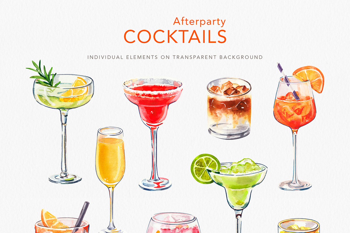 Afterparty Cocktails watercolor set, a Food Illustration by Volha Studio (Photo 3 of 7)