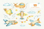 Airplanes kids watercolor clip art, an Illustration by Fedulova Art (Thumbnail 3 of 14)