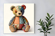 Patchwork Teddy Bear, an Animal Illustration by Sharon Schwalbe (Thumbnail 1 of 4)