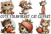Cute Strawberry Cat PNG Clipart, an Illustration by OK Design (Thumbnail 2 of 6)
