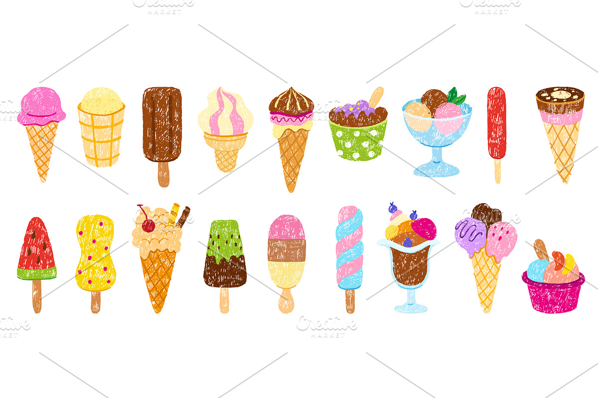 Crayon drawing ice cream. Popsicles, a Food Illustration by Valerie Bodnar