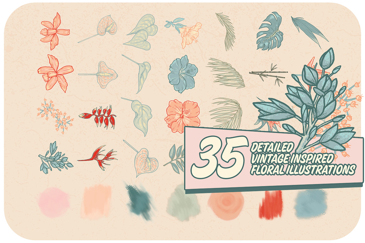 Vintage Tropical Floral Bundle, an Object Graphic by Phosphorus Design Co. (Photo 3 of 8)