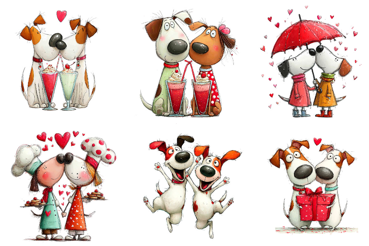 whimsical valentines day dogs clipar, an Illustration by CreationArt (Photo 3 of 6)