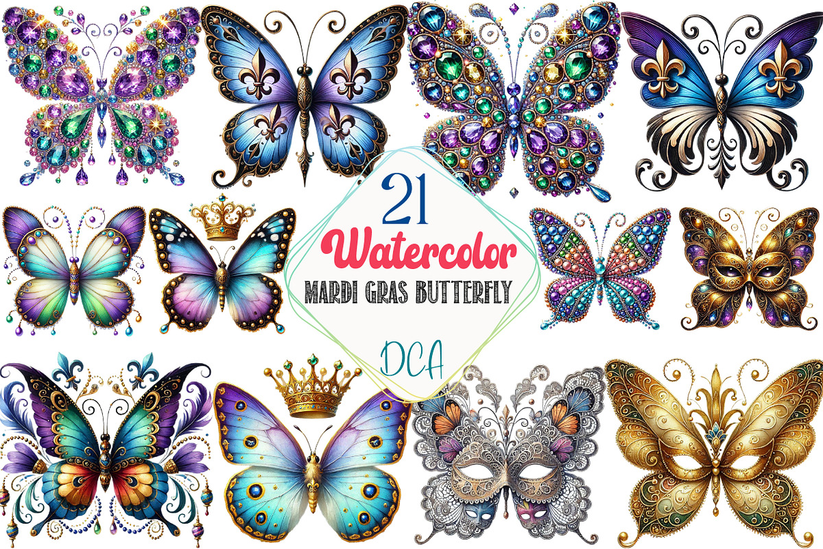 Watercolor Mardi Gras Butterfly, an Illustration by DreamCafeArt (Photo 1 of 3)