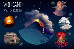 Volcano icon set.