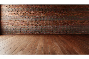 Empty room with red brick wall and, an Object Illustration by Sergey Kotenev