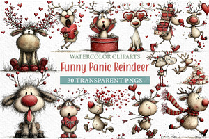 Funny Panic Reindeer Clipart, an Illustration by Craft Nest