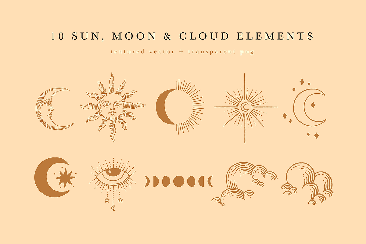 Celestial Art - Sun Moon Stars Space, a Texture Illustration by Rough Edges  Supply Co., image size:1200x800