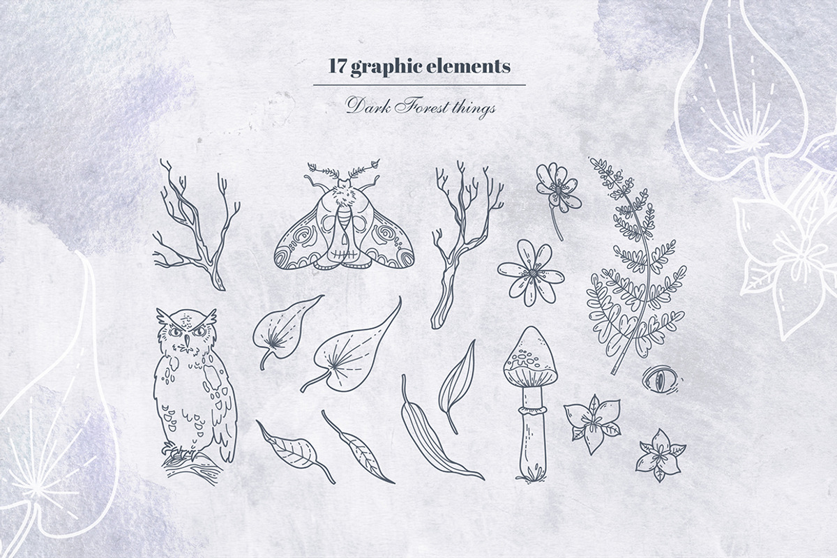 Deep Night Forest graphic kit., an Illustration by Dinkoobraz (Photo 14 of 17)