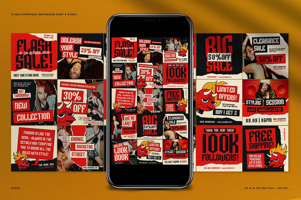 Red Grunge Fashion Instagram Pack, a Social Media Template by graphicook (Photo 1 of 5)