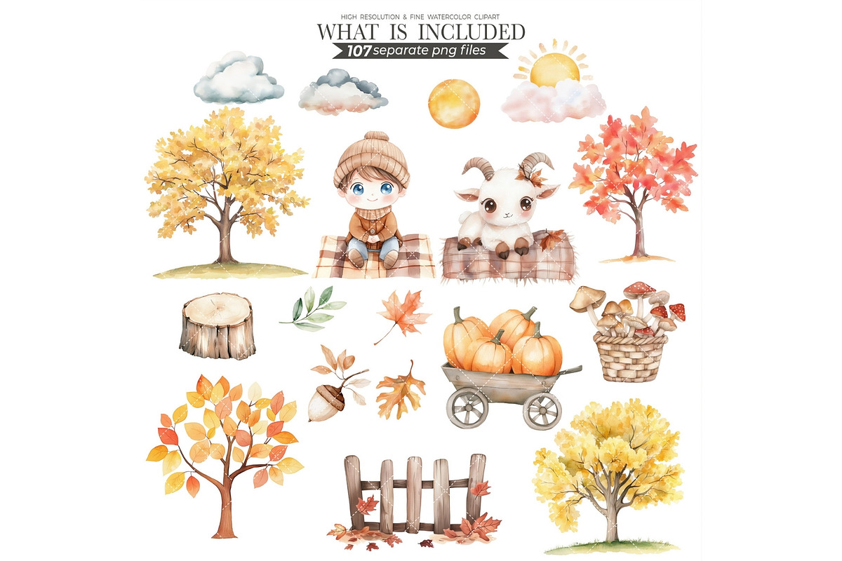 Fall Clipart Autumn Watercolor PNG, an Illustration by CharmClipart (Photo 7 of 10)